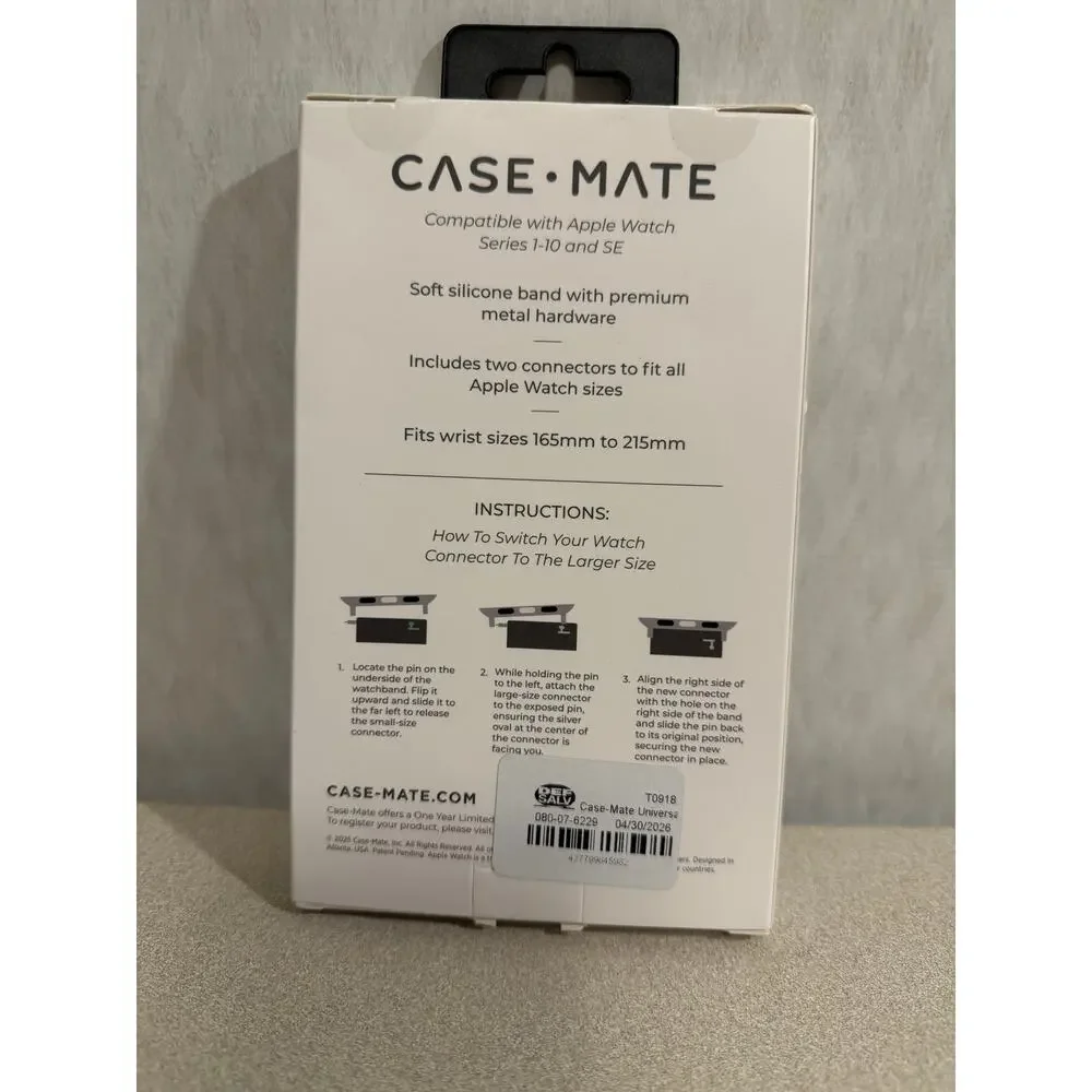 Case-Mate Silicone Watchband Apple Watch Series 1-10 SE Black Fits All Sizes